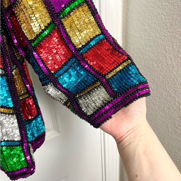 VINTAGE Fantasy by Lisa Kane Sequin Patchwork Jacket As Seen On VP Kamala Harris - Picture 6 of 16